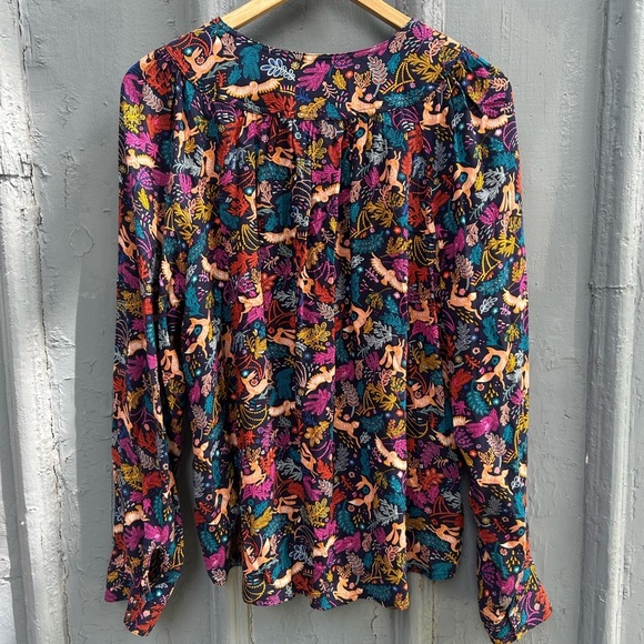 Anthropologie 25 Of 52 Conversations Forest Friends Blouse, size 12 - Picture 4 of 11
